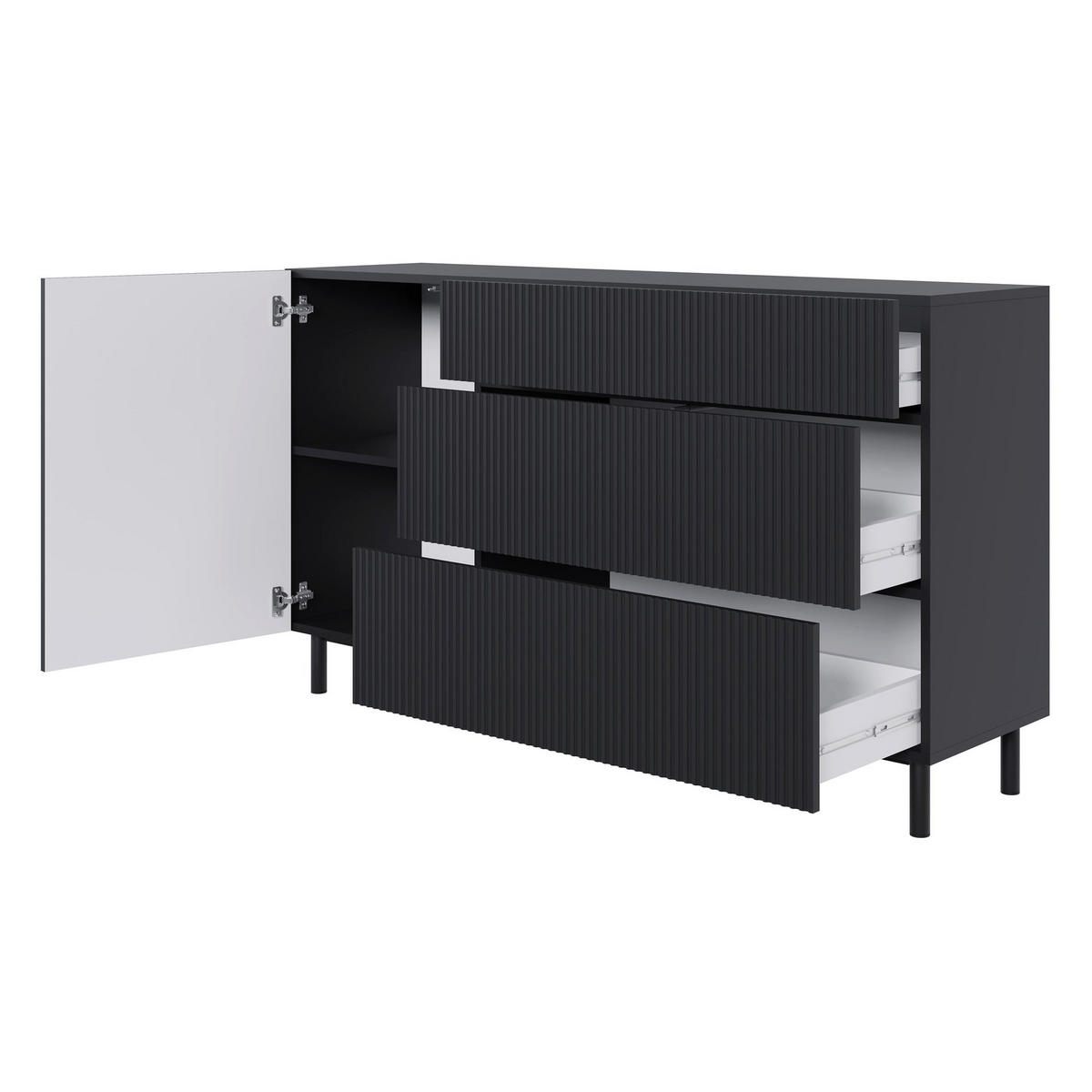 SIDEBOARD Veldio New Schwarz 140 cm - Schwarz, Holzwerkstoff/Metall (139.8/80/38cm) - Selsey