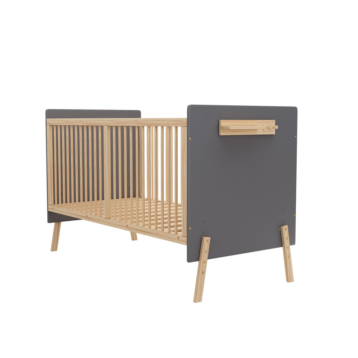 BABYBETT 163x80x92cm Blaugrau + Natur Massivholz 3-Stufen Höhenverstellung - Blau, Holz - FLIEKS