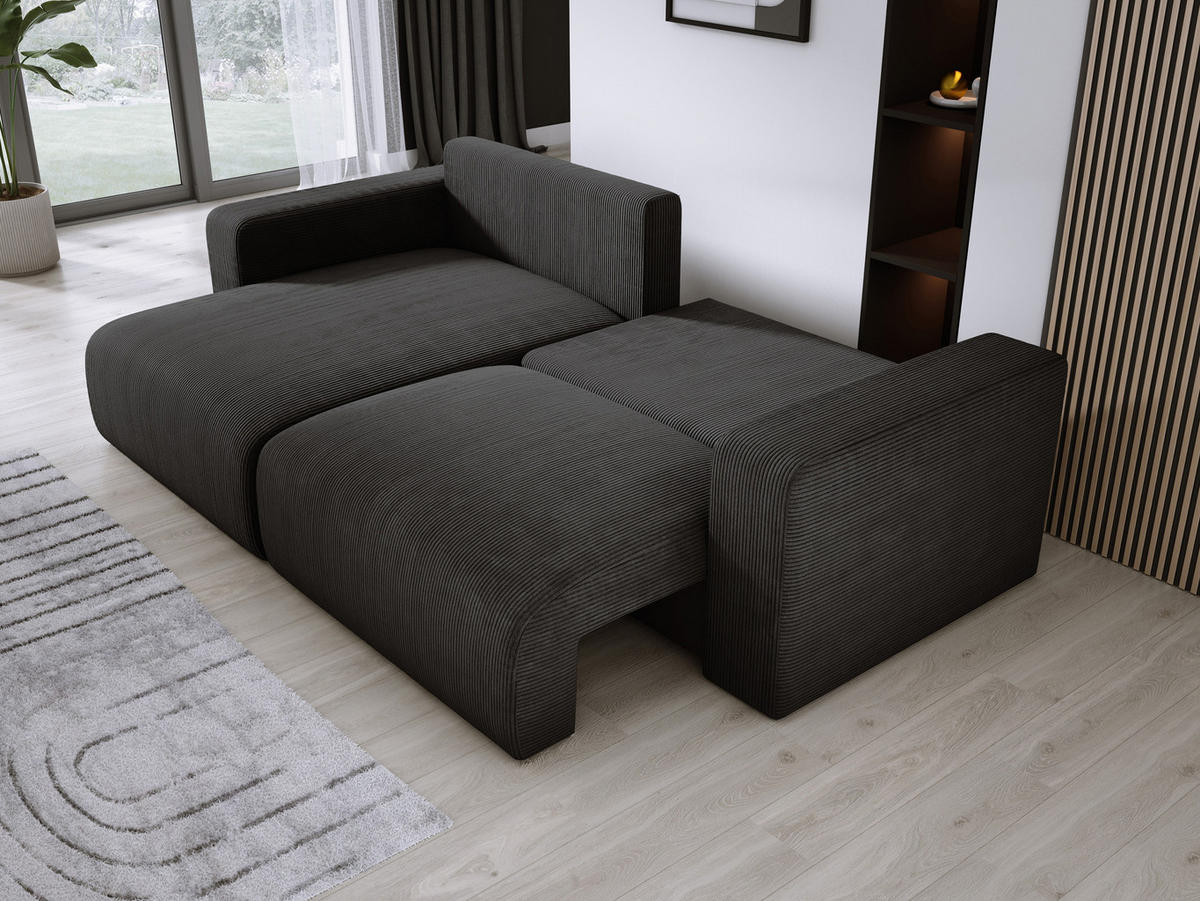 ECKSOFA Carl L-förmig Schlaffunktion und Bettkasten weicher Cordstoff flexibel stellbar lose Rückenkissen freistehend LINKS 143x247x83cm Black - Schwarz, Holz/Textil (143/247cm) - DomoHome