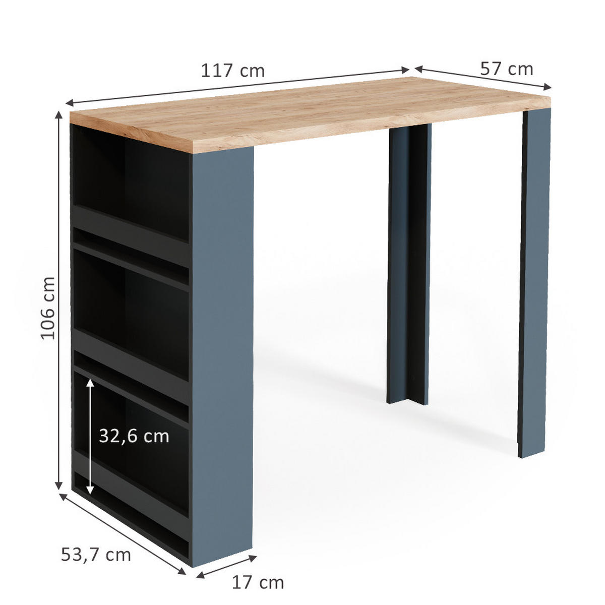 BARTISCH Eiche 57 x 117 cm - Eichefarben, Holzwerkstoff (57/106/117cm) - Vicco