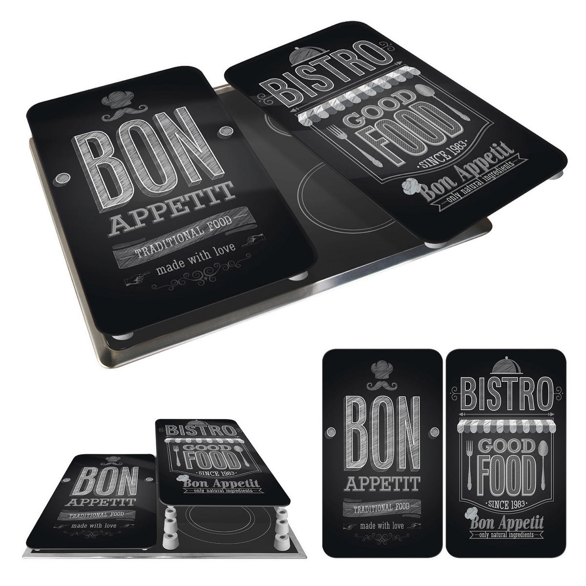 GLASSCHUTZPLATTEN für Herd — 2 Stück Bon Appet 52/30/0,5 cm - Schwarz, Glas (30/0.5/52cm) - Wenko