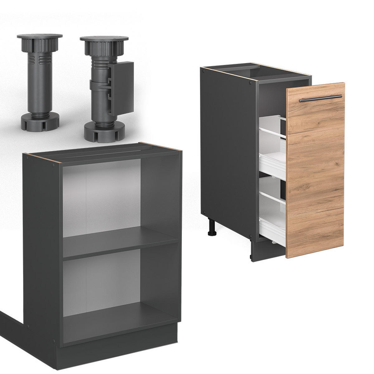 KÜCHENINSEL Fame-Line Goldkraft Eiche/Anthrazit 90 cm mit Schublade ohne AP - Honigeiche/Anthrazit, Holzwerkstoff (90/82/60cm) - Vicco