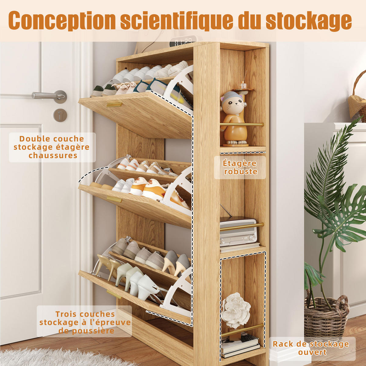 SCHUHSCHRANK Natur 70/23,5/115 cm - Naturfarben, Holzwerkstoff (70/115/23.5cm) - PANGIVO