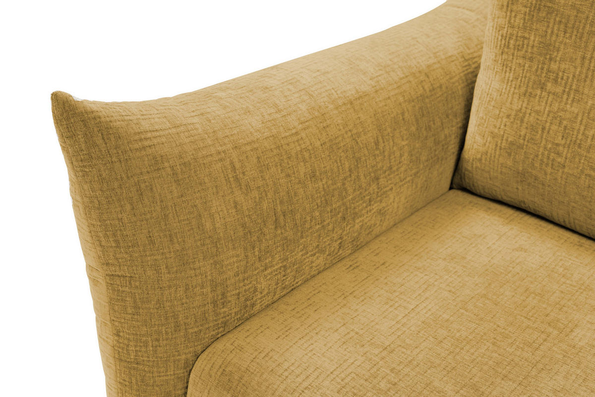 SOFA ADEL - Schlaffunktion Und Bettkasten, Wellenfederung, PUR-Schaum, Schwarze Metallfüße lose Rückenkissen, freistehend, 240x108x75 cm Gold - Goldfarben, Holz/Textil (240/75/108cm) - DomoHome