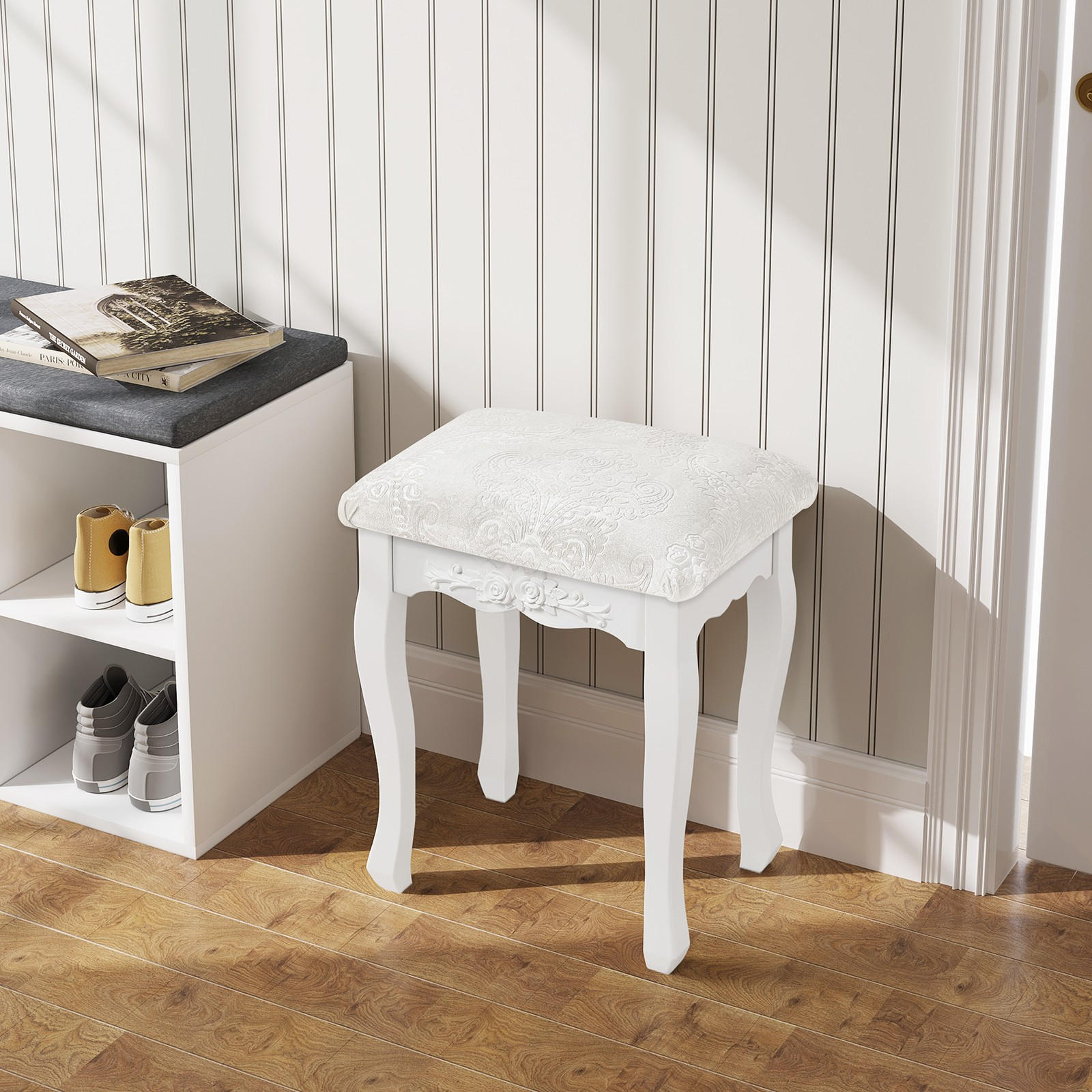 SCHMINKHOCKER, Sitzhocker, MDF Holz, Cremeweiß - Weiß, Holzwerkstoff/Textil (37/48/29cm) - Woltu