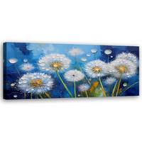 WANDBILD löwenzahn pflanzen blumen tautropfen - Blau, Textil (90/30cm) - Feeby