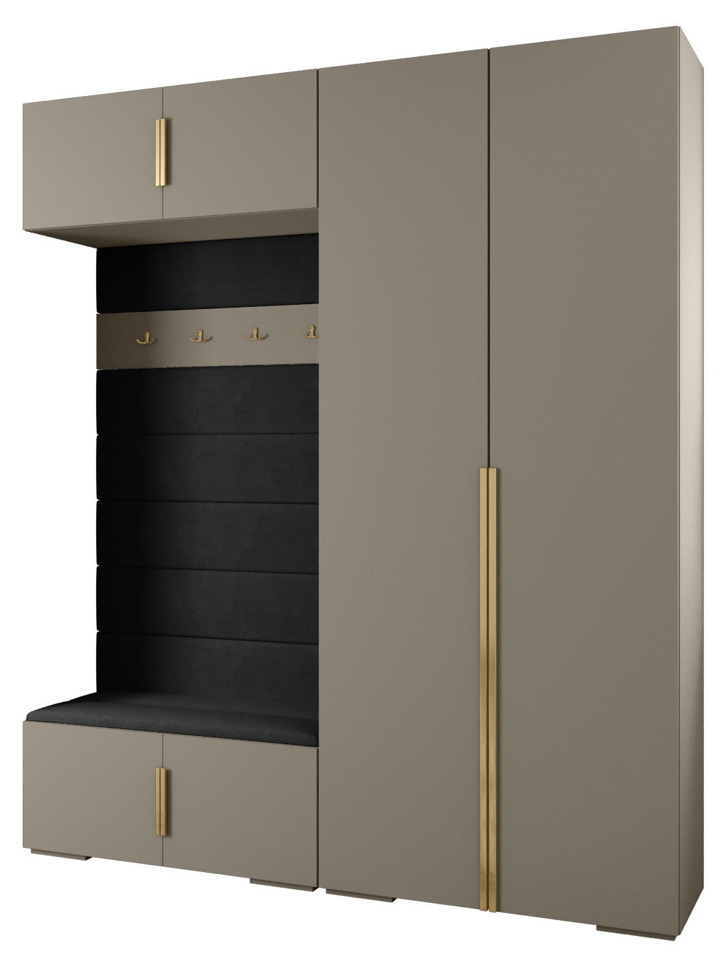 Abiks Möbel Garderoben-Set Kaschmir, Schwarz, Gold 200x236.7x47 cm
