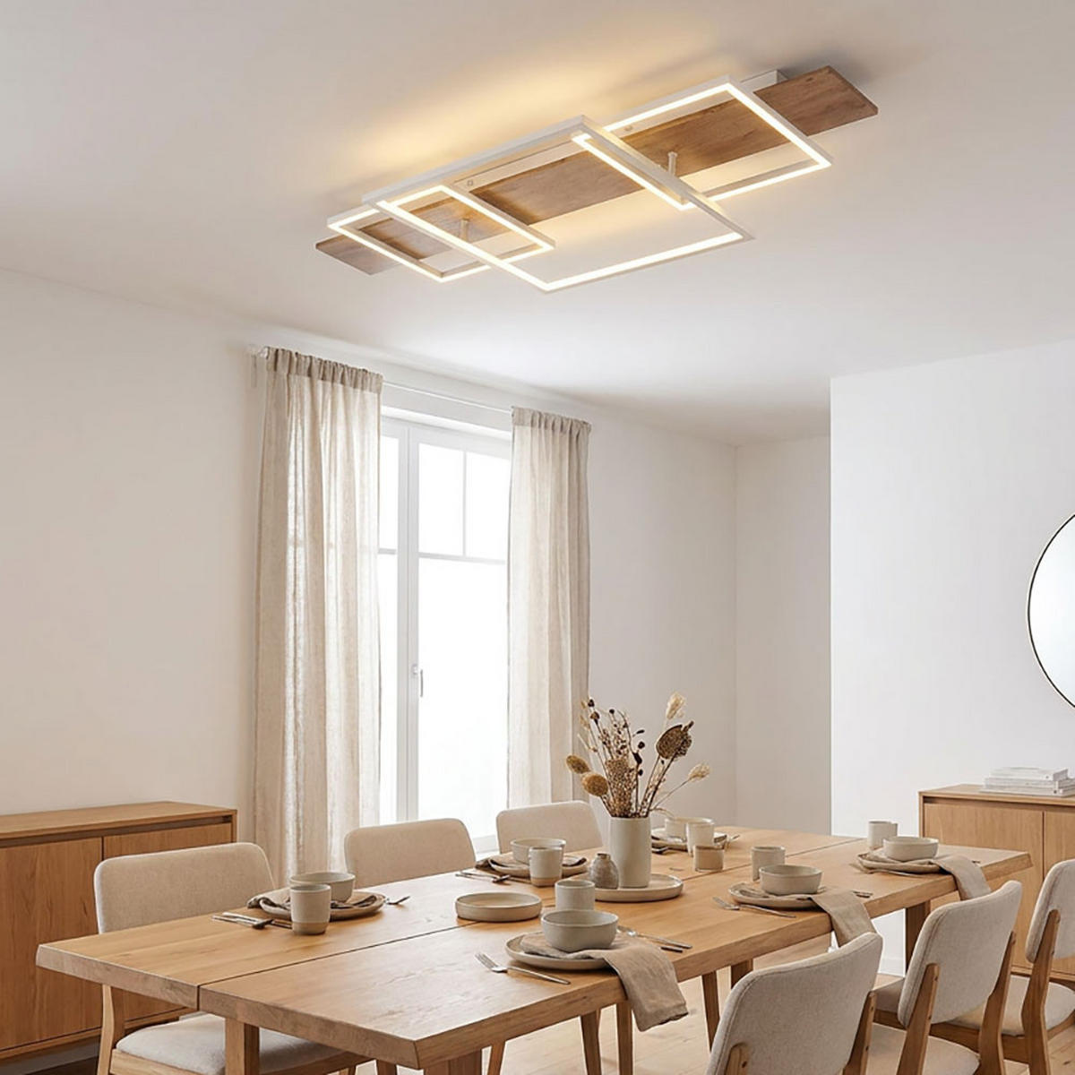 LED DECKENLEUCHTE Metall Holzoptik Braun - Weiß, Metall (95/40/10cm) - Globo Lighting