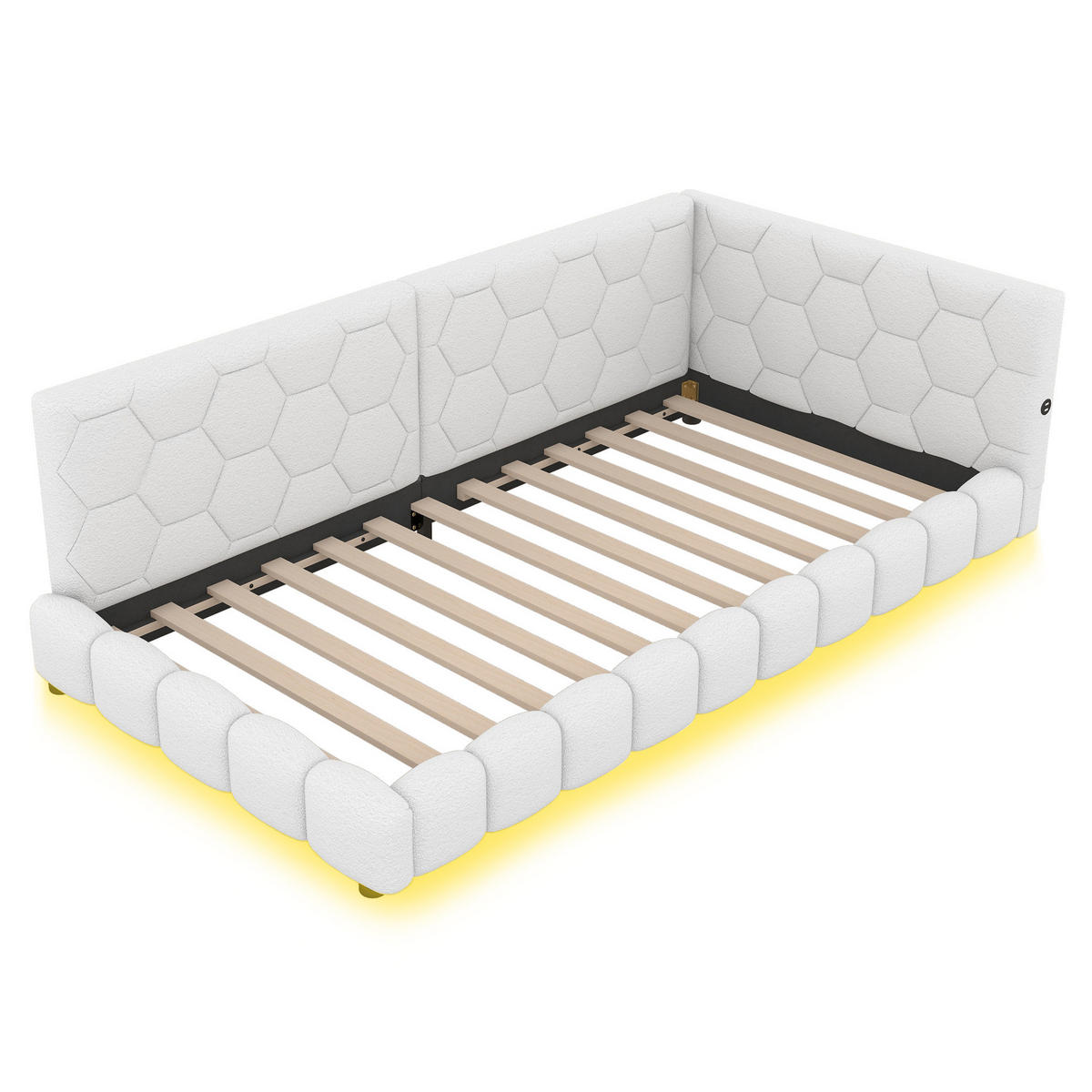 KREVET 90/200 cm od baršuna s LED osvjetljenjem, USB i Type-C priključkom, bez madraca, Bijela - bijela, tekstil (90/200cm) - Redom