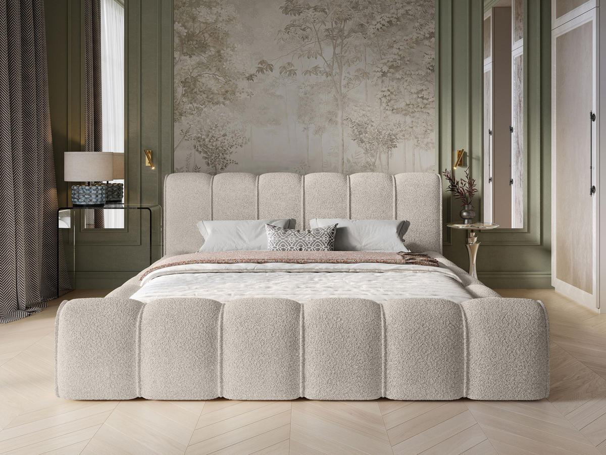 POLSTERBETT Adell 2 Hellbeige 180/200 cm Boucle mit Bettkasten - Beige, Textil/Metall (180/200cm) - wonello