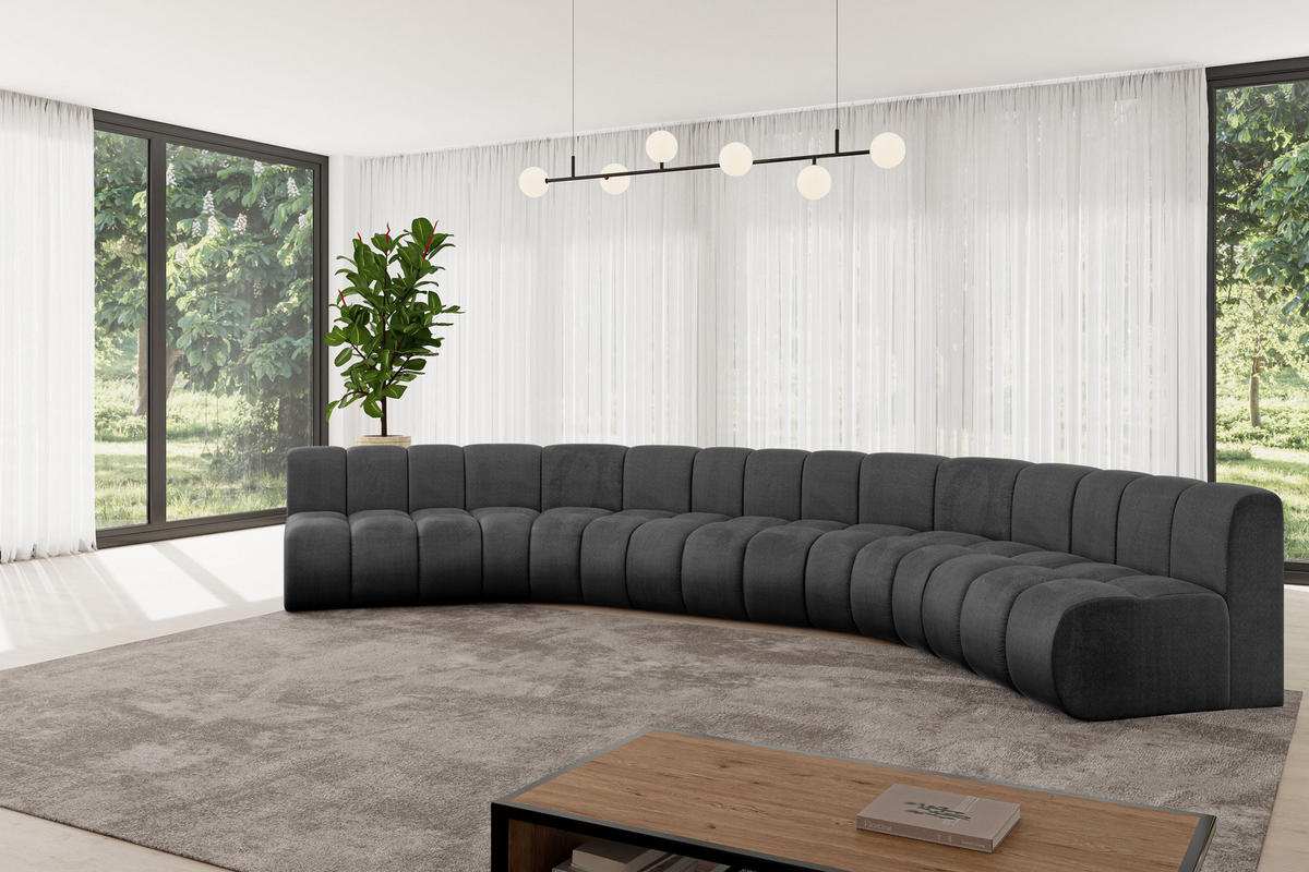 WOHNLANDSCHAFT modulares Sofa Montra-U1 - 490x174x70 cm Schwarz - Schwarz, Holzwerkstoff/Textil (490/70/174cm) - ALTDECOR