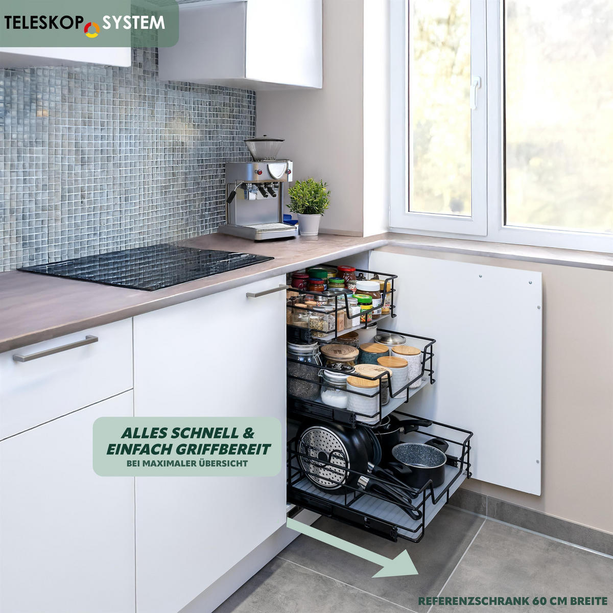 TELESKOPSCHUBLADE, schwarz, Metall - Schwarz, Metall (37/14/44cm) - bremermann
