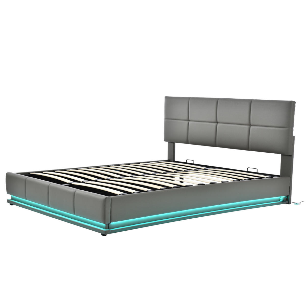 POLSTERBETT 160/200 cm grau mit LED-Beleuchtung und Bettkasten - Grau, Textil (160/200cm) - OKWISH