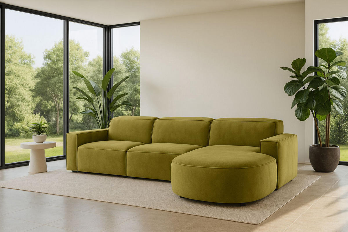 ECKSOFA Cursal Round L-Form, Stoff Salvador, Olive, Rechts - Olivgrün, Holz (284/166cm) - Kaiser Möbel