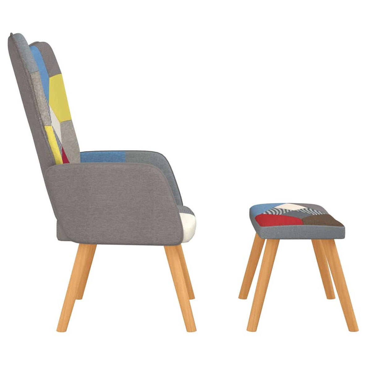 RELAXSESSEL Mit Hocker Patchwork Stoff - Multicolor/Braun, Holz/Textil (69/95.5/61.5cm) - vidaXL