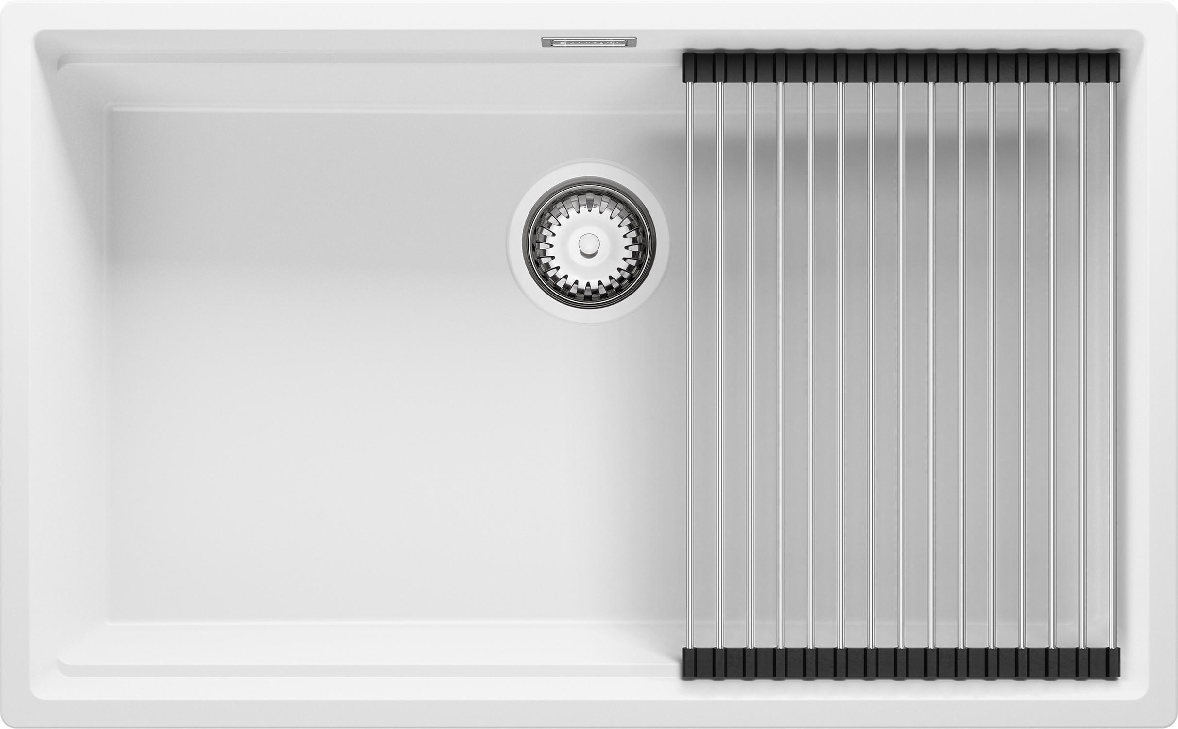 SPÜLBECKEN Praga Slim, 2-er set Weiß 76/47 cm 1 Becken + Ablauf-Set + Aufrollbare Abtropffläche ab 80er Unterschrank - Chromfarben/Weiß, Kunststoff (76/20/47cm) - Primagran