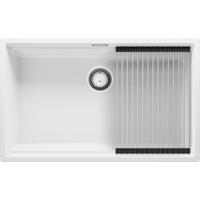 SPÜLBECKEN Praga Slim, 2-er set Weiß 76/47 cm 1 Becken + Ablauf-Set + Aufrollbare Abtropffläche ab 80er Unterschrank - Chromfarben/Weiß, Kunststoff (76/20/47cm) - Primagran