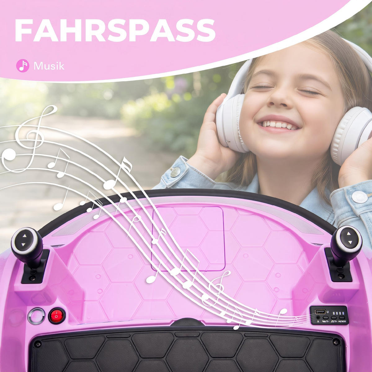 12V Kinder Autoscooter mit 2,4 G Fernbedienung, Elektro Bumper mit Musik - Rosa, Kunststoff (66.5/64.5/39cm) - AIYAPLAY