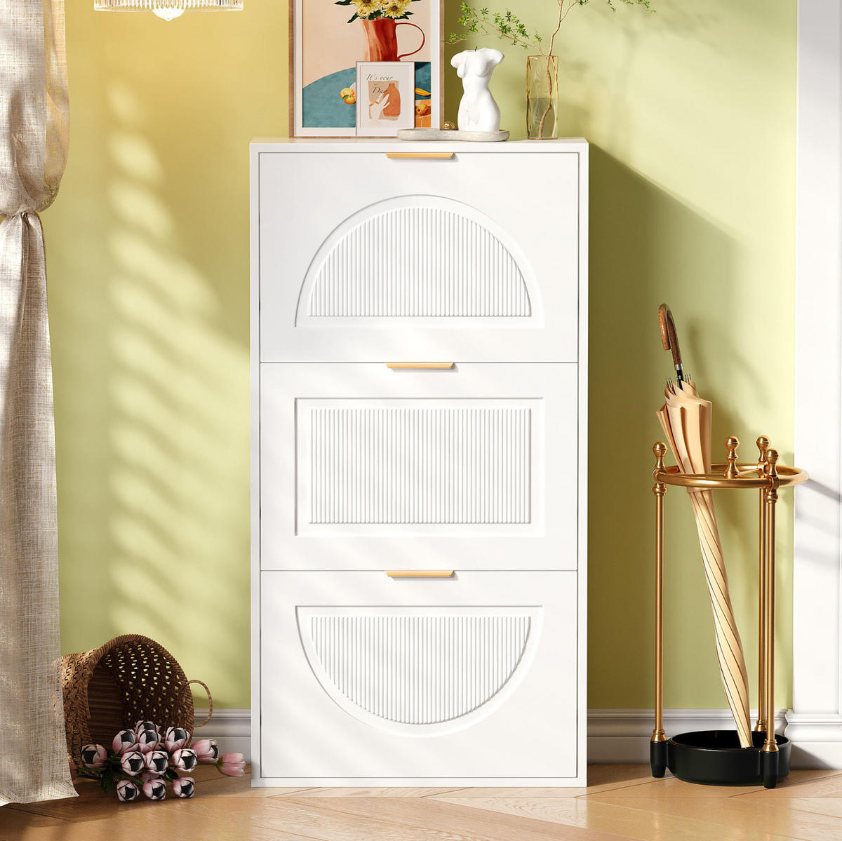 SCHUHSCHRANK aus MDF & Spanplatte 60x24x114cm in Weiß mit 3 Klappen - Weiß, Holzwerkstoff (60/114/24cm) - Modfu