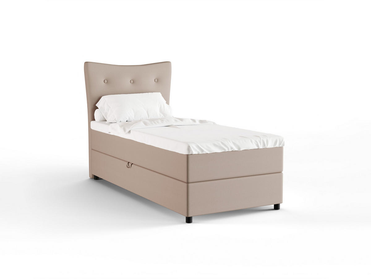 BOXBETT Nevada 90x200 cm Polsterbett mit hochwertiger Bonell-Matratze und Topper - cappuccino - Cappuccino, Holz (90/200cm) - Panda Möbel