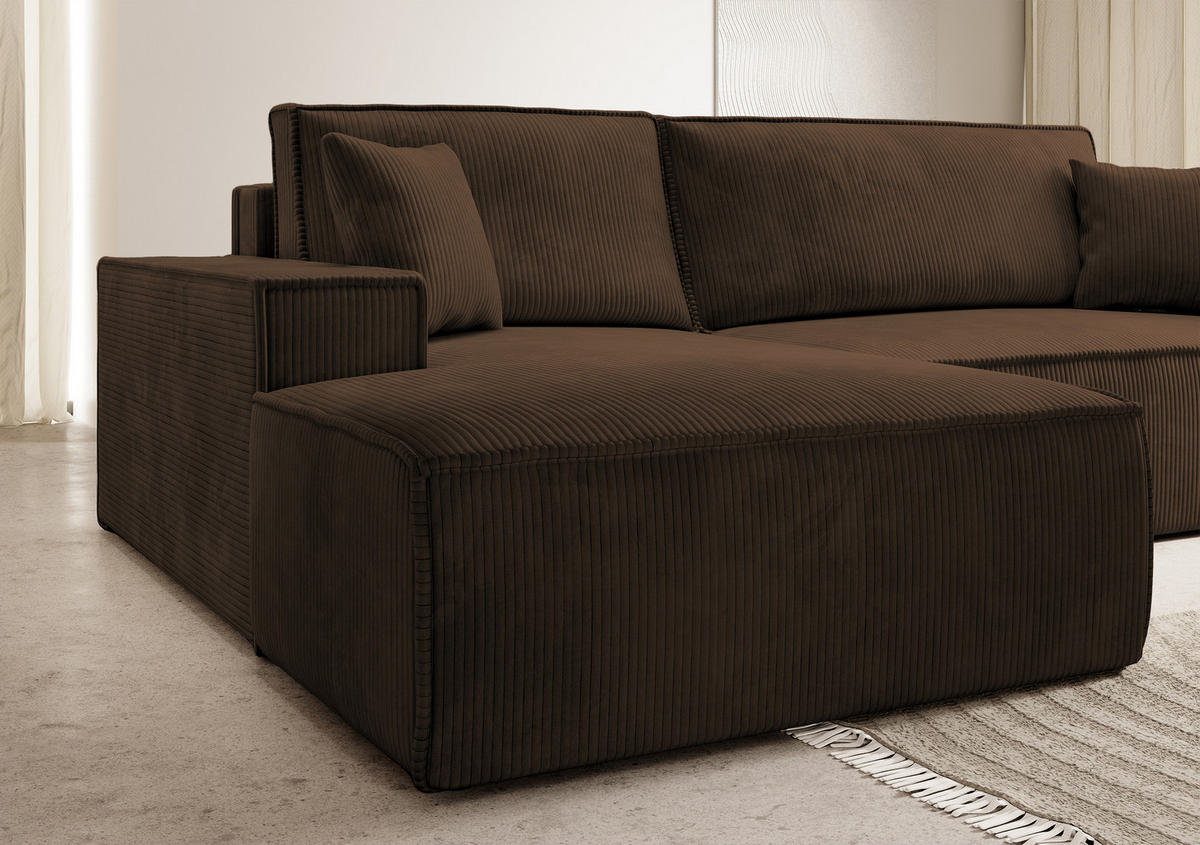 ECKSOFA Farese Braun Cordbezug - Schwarz/Braun, Kunststoff/Textil (267/167cm) - Selsey
