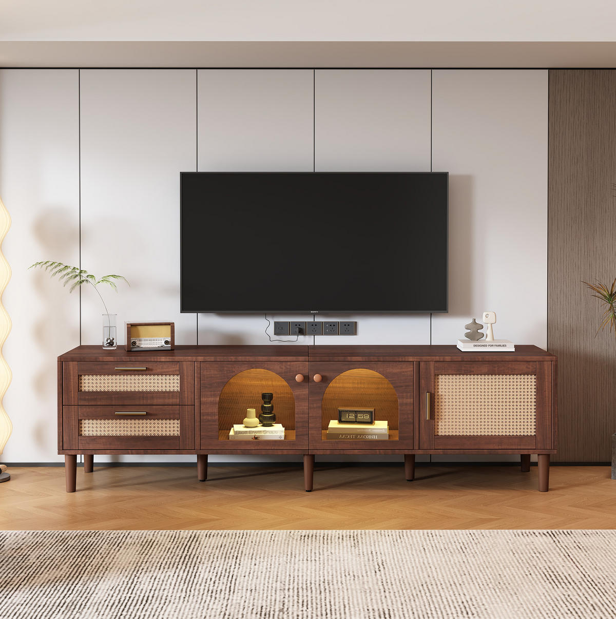 TV-ELEMENT mit LED 180 cm Braun Spanplatte 2 Schubladen 3 Türen - Braun, Holzwerkstoff (40/50/180cm) - Beauniv