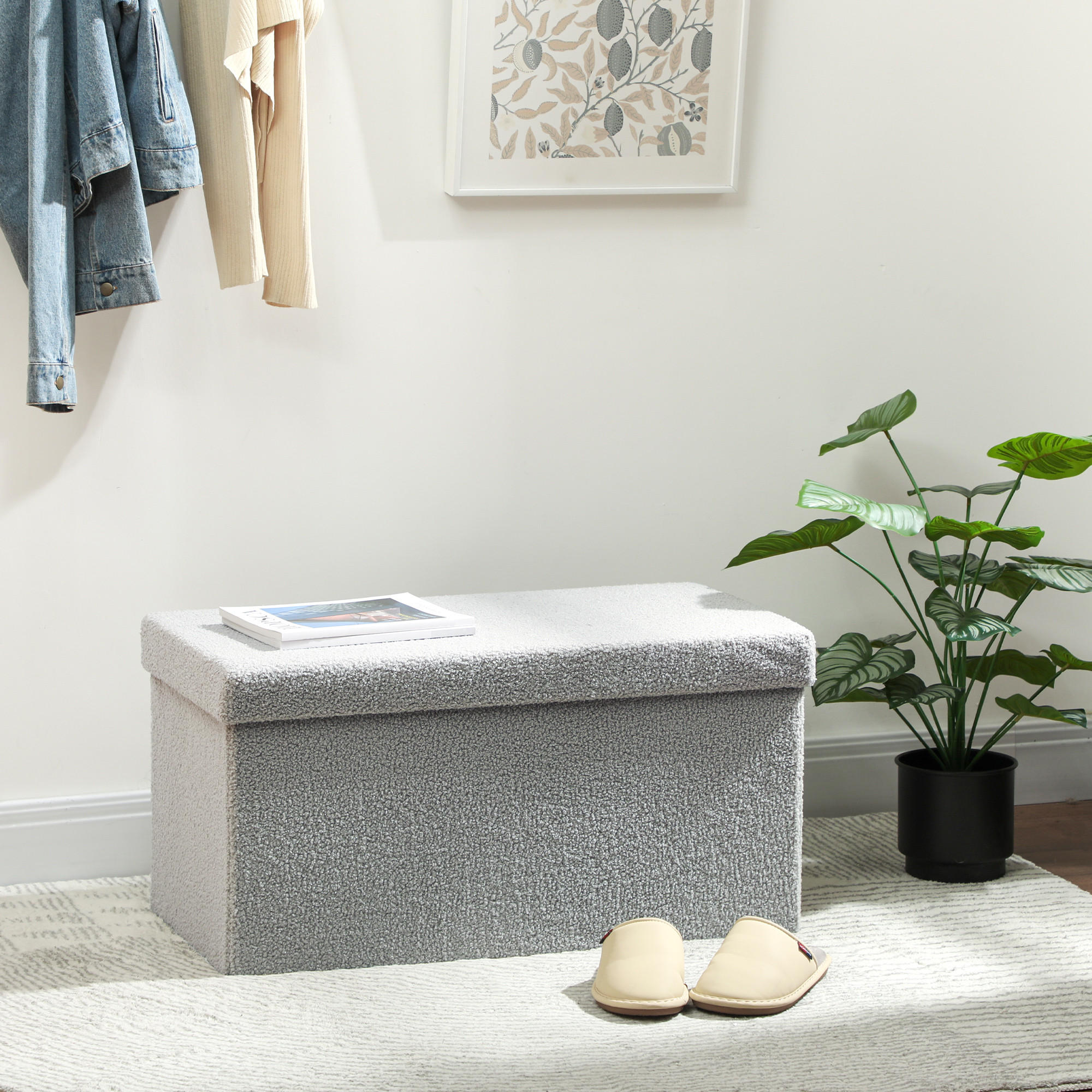 SITZBANK mit Stauraum, faltbar Polsterbank, Bettbank mit Samtoptik, Sitztruhe - Hellgrau, Textil (38/38/76cm) - HOMCOM