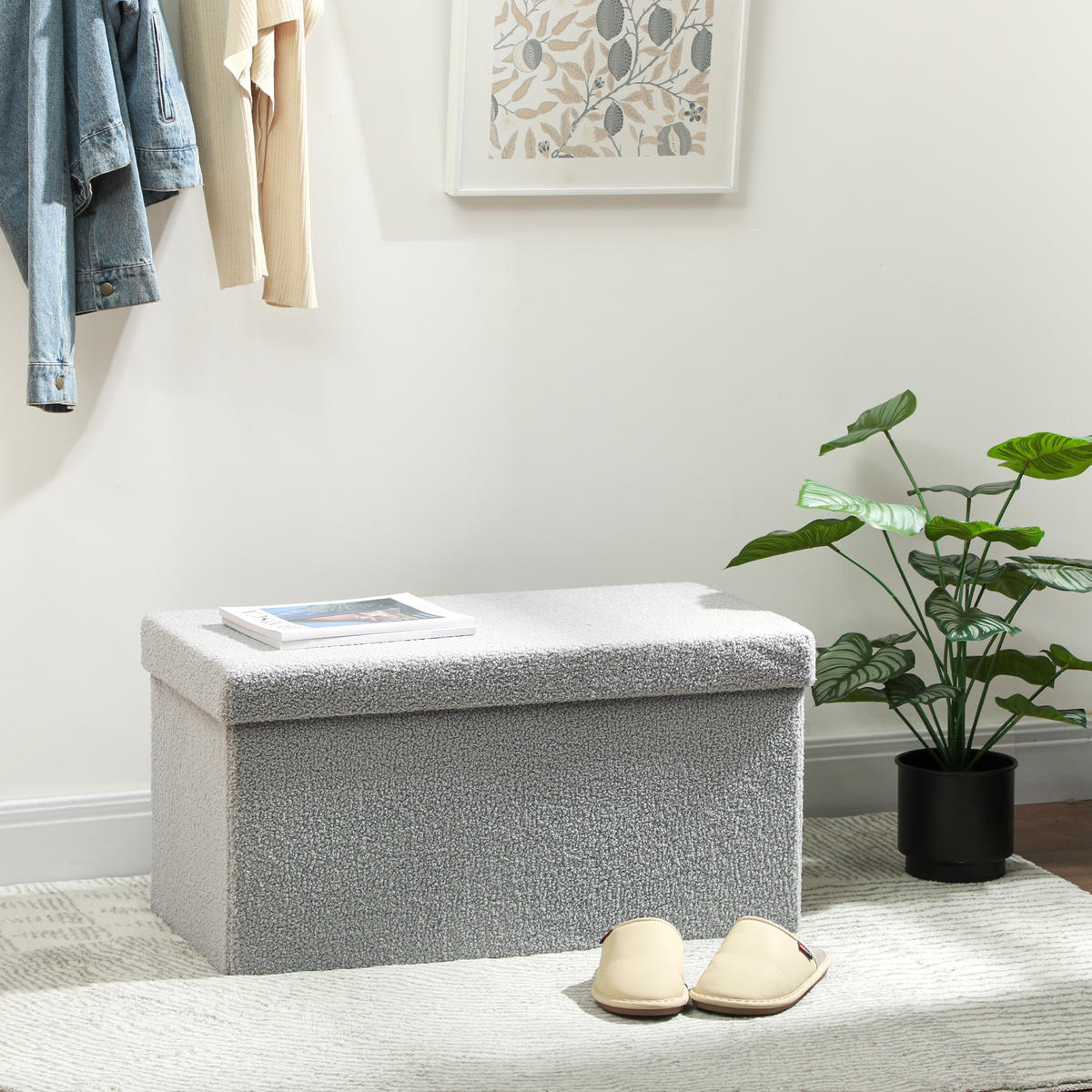 SITZBANK mit Stauraum, faltbar Polsterbank, Bettbank mit Samtoptik, Sitztruhe - Hellgrau, Textil (38/38/76cm) - HOMCOM