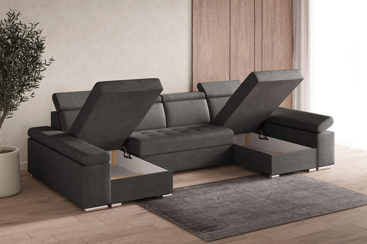 WOHNLANDSCHAFT - Ecksofa U - Luka U - Grau (Twist 20) - Grau, Holzwerkstoff (330/94/168cm) - Möblo