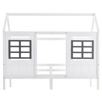 HAUSBETT aus Kiefer und MDF 200x90 cm Weiß mit 2 Fenstern und umlaufendem Fallschutz - Weiß, Holzwerkstoff (90/200cm) - Modfu