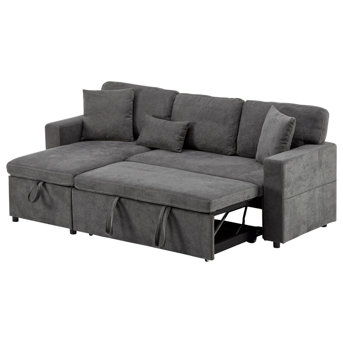 ECKSCHLAFSOFA 214/131/87 cm Dunkelgrau mit Bettkasten und integriertem Regal - Dunkelgrau, Textil (215/131cm) - Oxeza