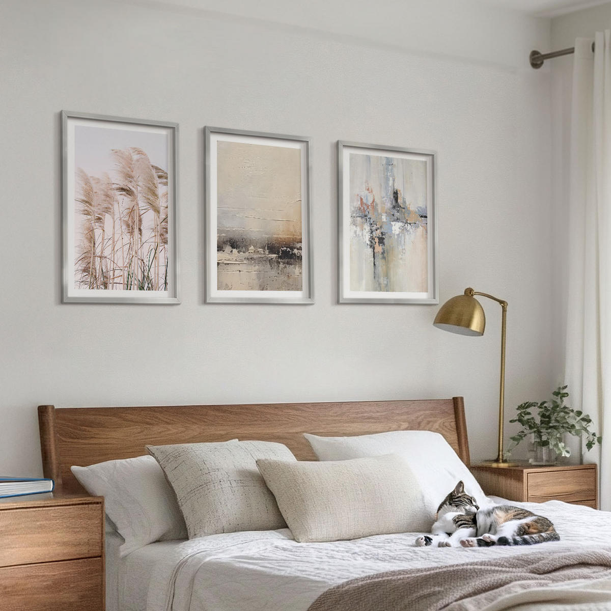 WANDBILDER 3er Set - 40x60 cm Silberner Rahmen - Abstrakte Vegetationsmuster - Silberfarben, Kunststoff (40/60cm) - ArtPrintCave