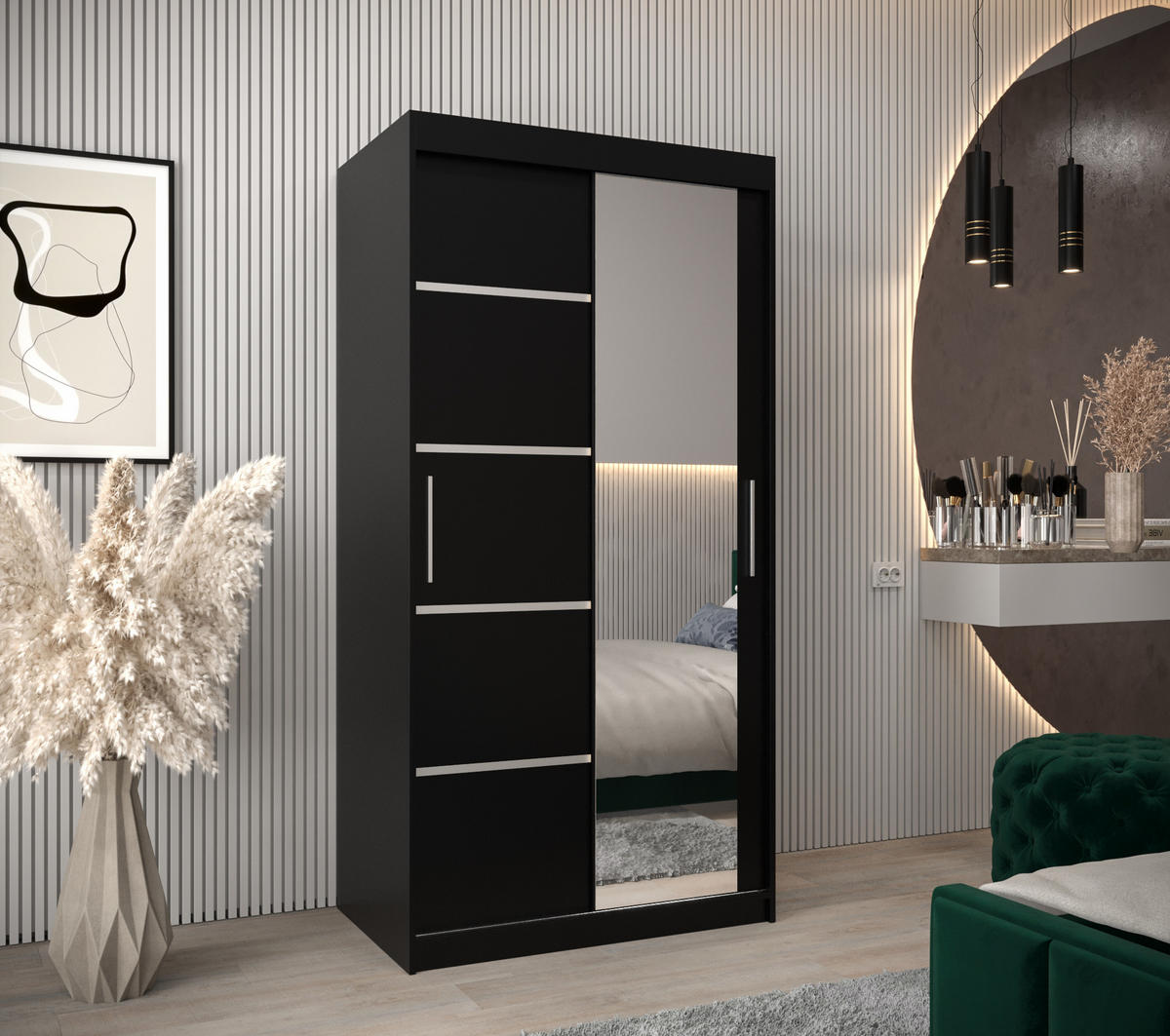 SCHWEBETÜRENSCHRANK 200/100/62 2-türig - Silberfarben/Schwarz, Holz/Kunststoff (100/200/62cm) - MÖBEL KRYSPOL
