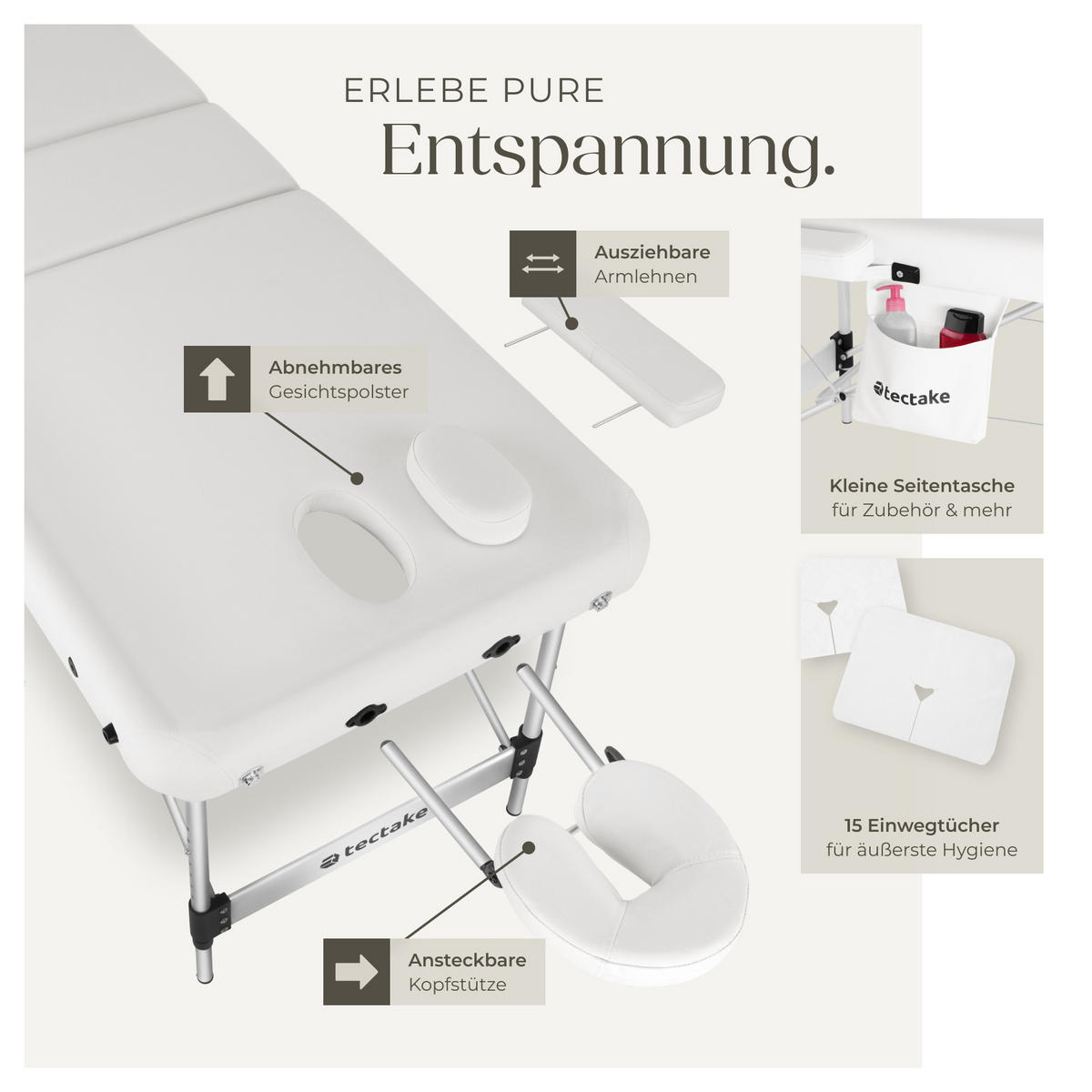 MASSAGELIEGE 3 Zonen Ko Tao,212 x 108 x 90 cm,weiß - Weiß, Metall (108/90/212cm) - tectake