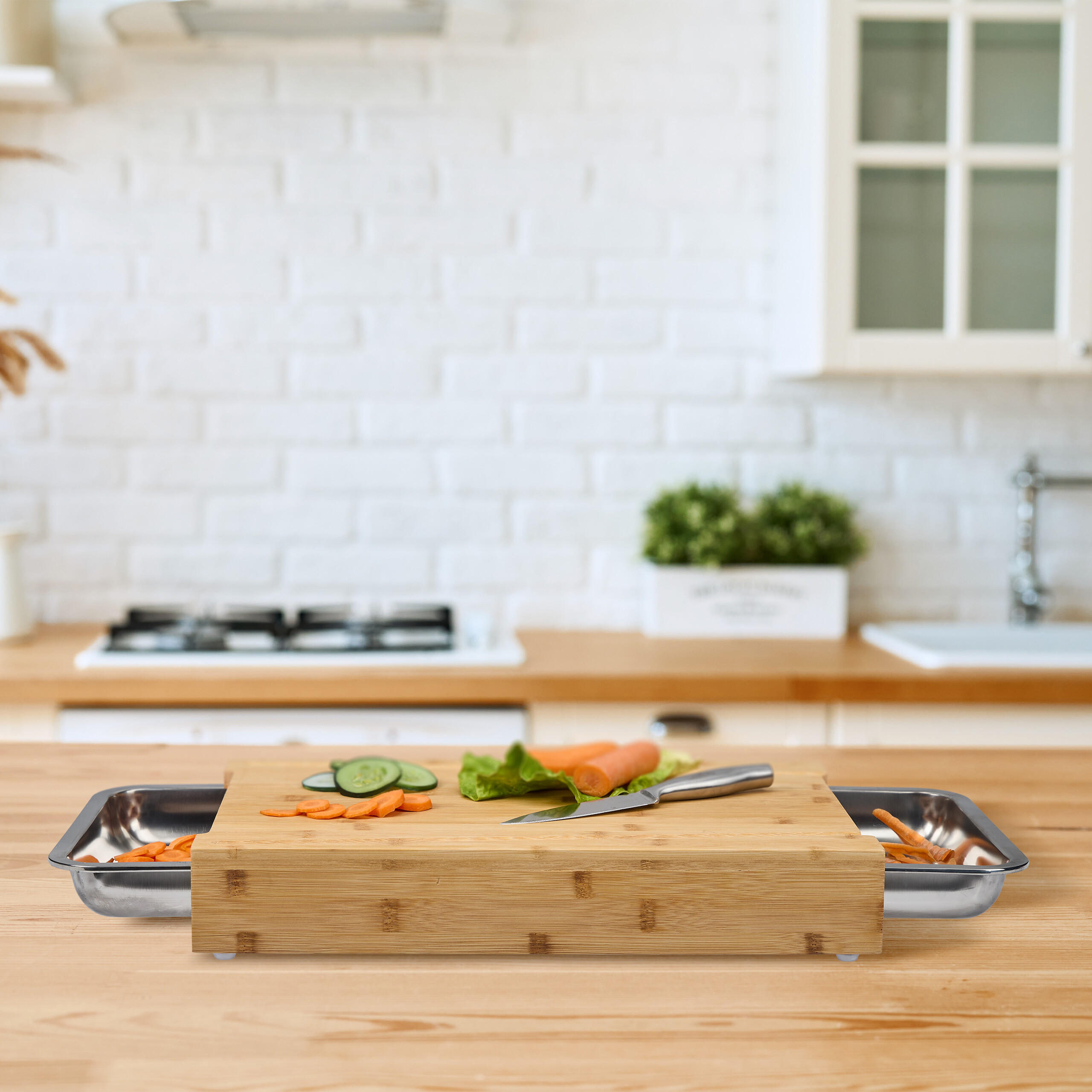 SCHNEIDEBRETT - Hellbraun, Holz/Metall (45/30cm) - Relaxdays