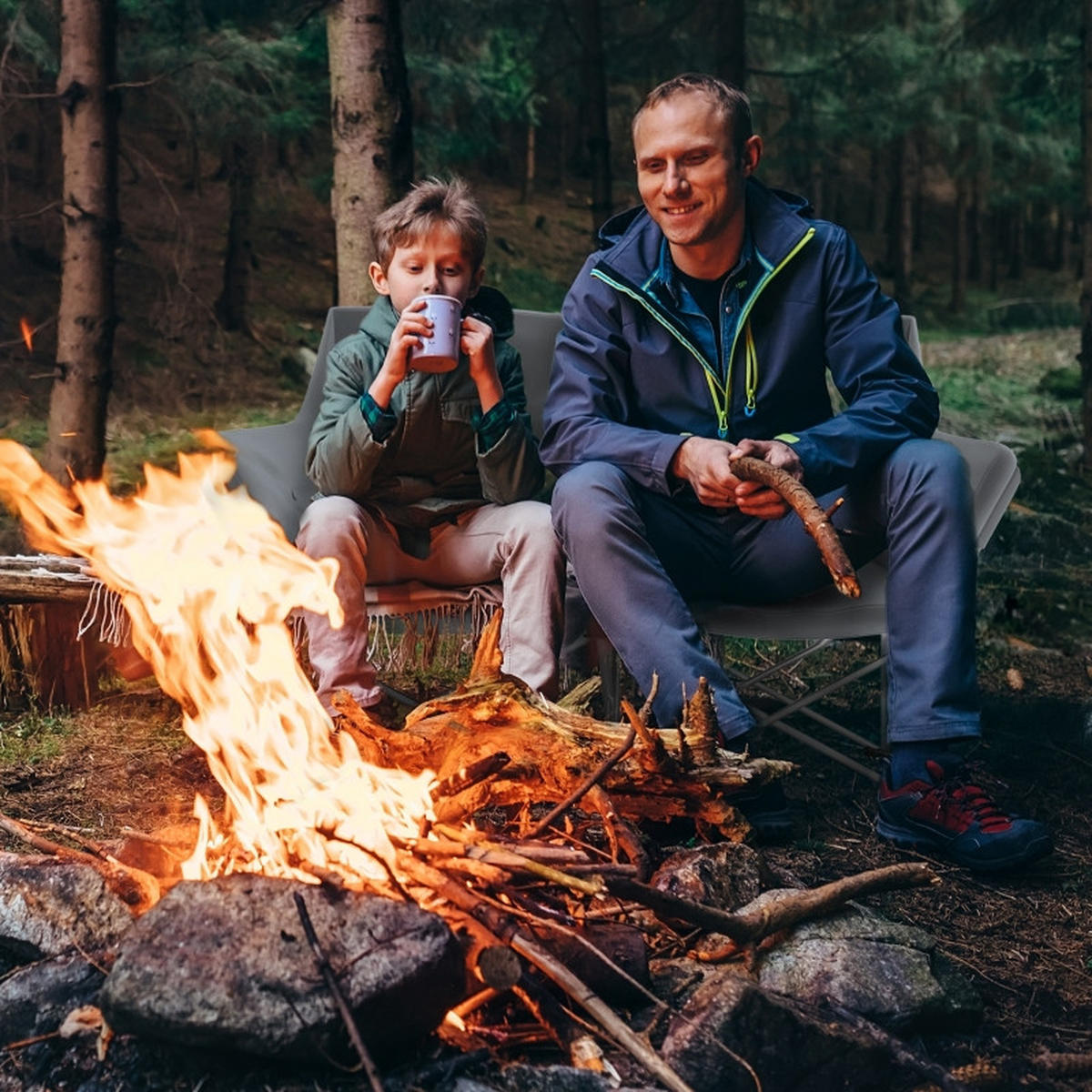 GARTENSTUHL aus Metall 120x57x95 cm in Grau mit Seitentaschen - Grau, Metall (120/95/57cm) - Modfu