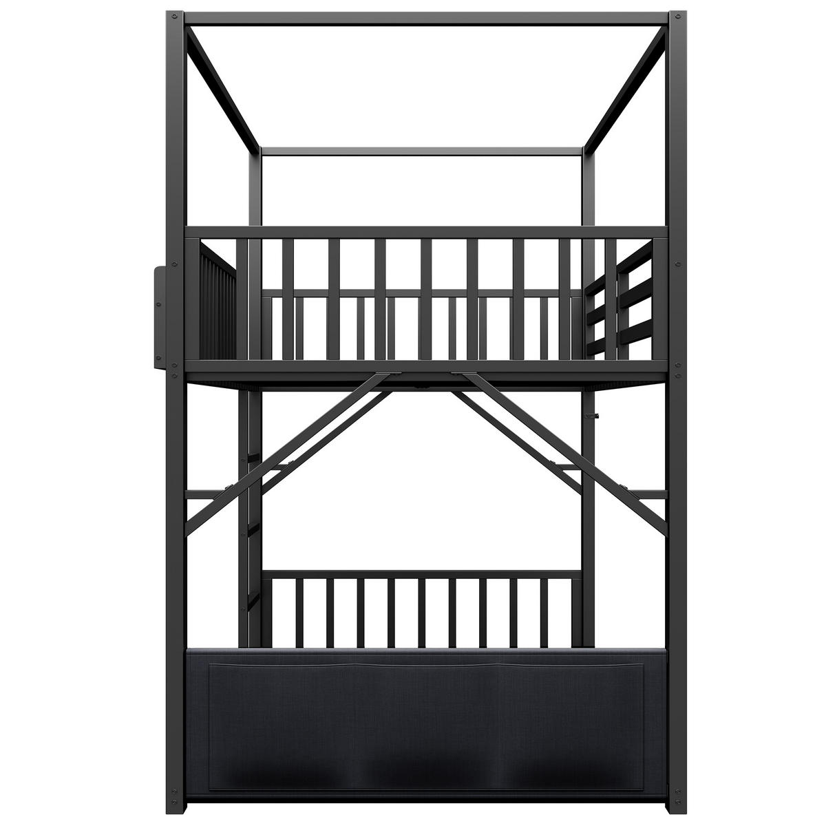 ETAGENBETT 90/200 cm Metall mit Dachdesign, DE-41590, in Schwarz - Schwarz, Metall (90/200cm) - ComfortXL