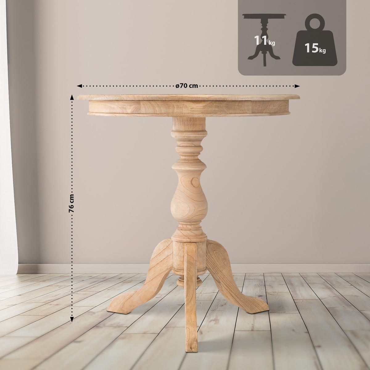 BEISTELLTISCH rund 70 cm Holz Natura - Eukalyptusholzfarben/Braun, Holz (70/70/76cm) - CLP