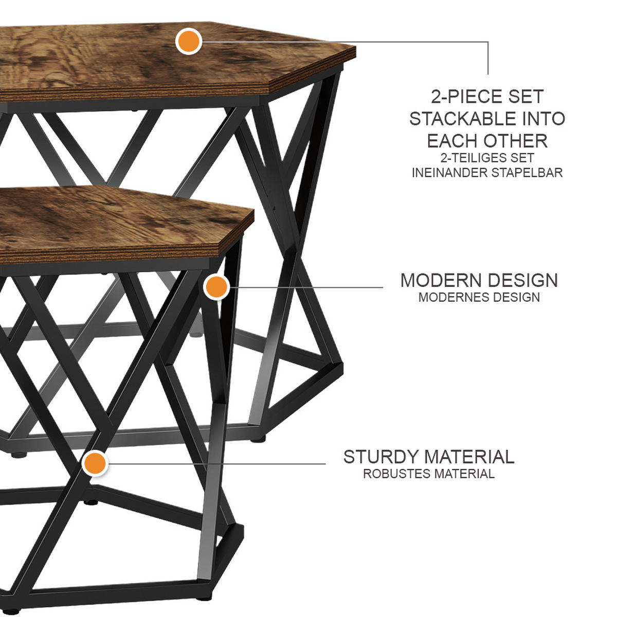 COUCHTISCH-SET Fyrk Eiche rustikal 57 x 57 cm 2er-Set - Wildeiche, Holzwerkstoff (57/57/42cm) - Vicco
