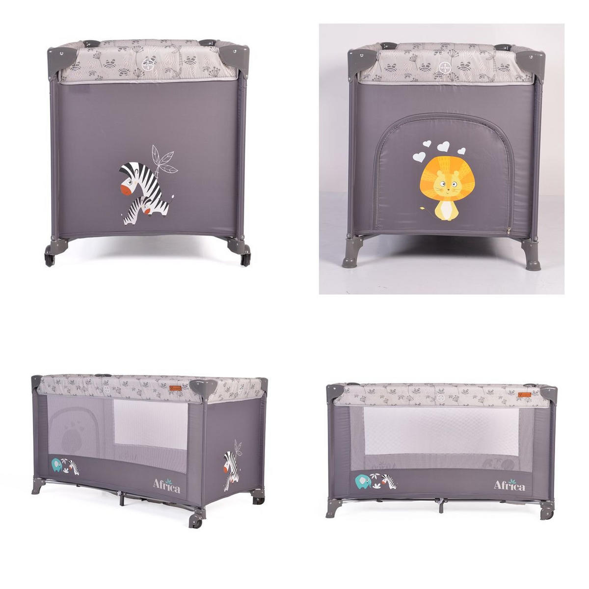 REISEBETT Africa grau Laufstall Seiteneingang Matratze Sichtfenster Tasche - Grau, Kunststoff (60/120cm) - Cangaroo