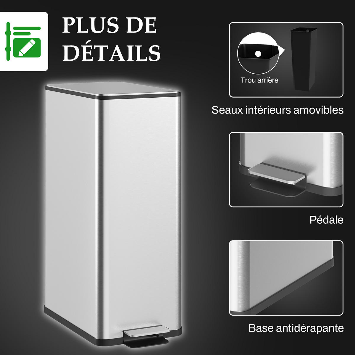 MÜLLEIMER DE-17643 20L mit Soft-Close-Pedal Silber - Silberfarben, Metall (37.2/57/21.5cm) - ComfortXL