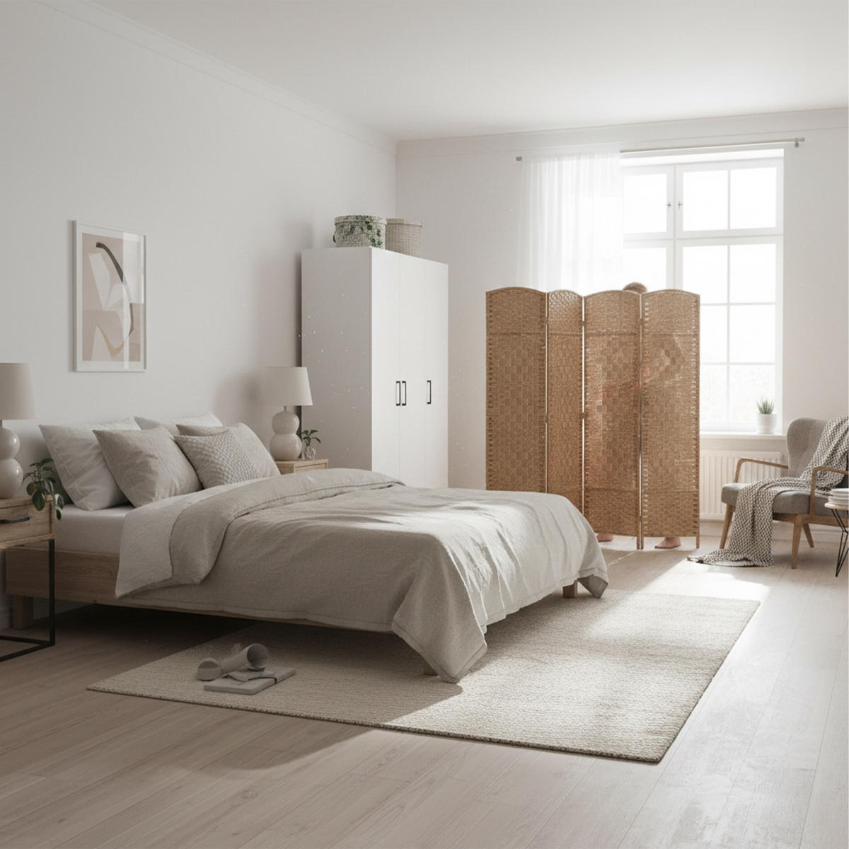 PARAVENT - Hellbraun, Holz/Papier (160/170/2cm) - Relaxdays