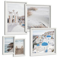 BILDER SET 5er Set - 50x50 cm & 20x30 cm & 40x60 cm Weißer Rahmen - Meeresarchitektur Santorin - Weiß, Kunststoff (40/60cm) - TULUP