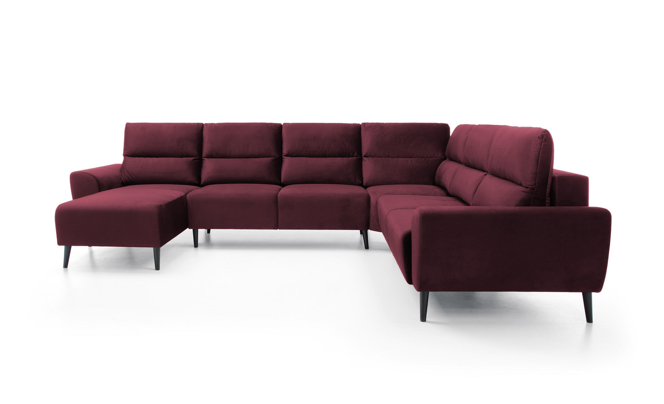 ECKSOFA BOSCO U-Form, Monolith-Stoff, Freistehend, mit verstellbaren Kopfstützen, Sofa für Familien, Größe: 340x270x98cm, Farbe: Burgunderrot - Bordeaux, Holz/Textil (270/340cm) - DomoHome