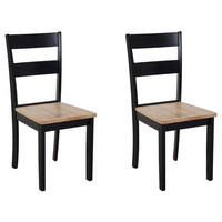 ESSZIMMERSTUHL 2er-Set Gummibaumholz hellbraun/schwarz Georgia - Hellbraun/Schwarz, Holz (45/89/43cm) - Beliani
