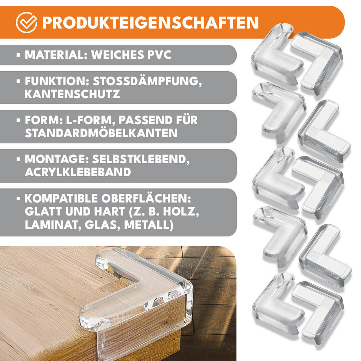 KANTENSCHUTZ Baby Eckenschützer für Möbel - Transparent, Kunststoff (4/4cm) - KRUMAD