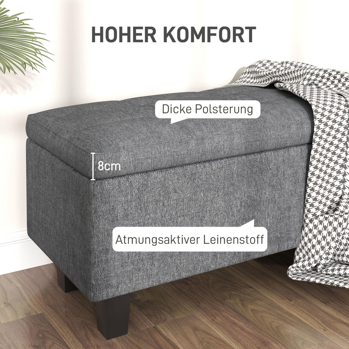 SITZBANK mit Stauraum, 138 x 40 x 45 cm, Dunkelgrau - Dunkelgrau, Textil (138/45/40cm) - HOMCOM