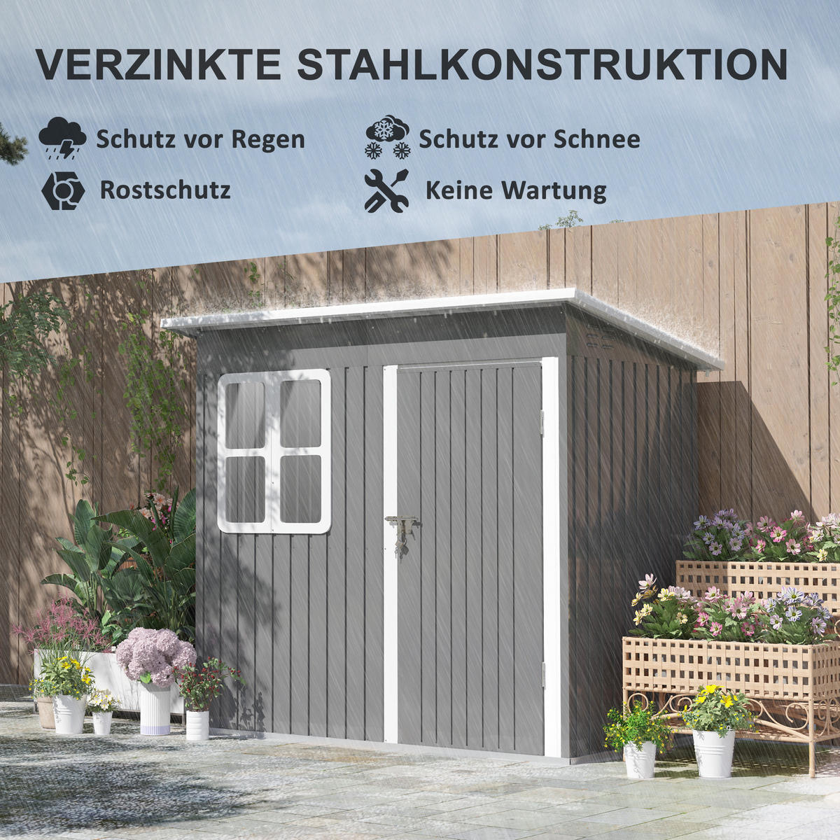GERÄTEHAUS 221 x 133 x 190/173 cm - Dunkelgrau, Metall (133/190/211cm) - Outsunny