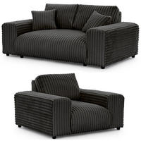 SITZGARNITUR 2+1 Mollis Dunkelgrau Plüschcord - Dunkelgrau/Schwarz, Holz/Kunststoff (178/79/108cm) - S-Style Möbel