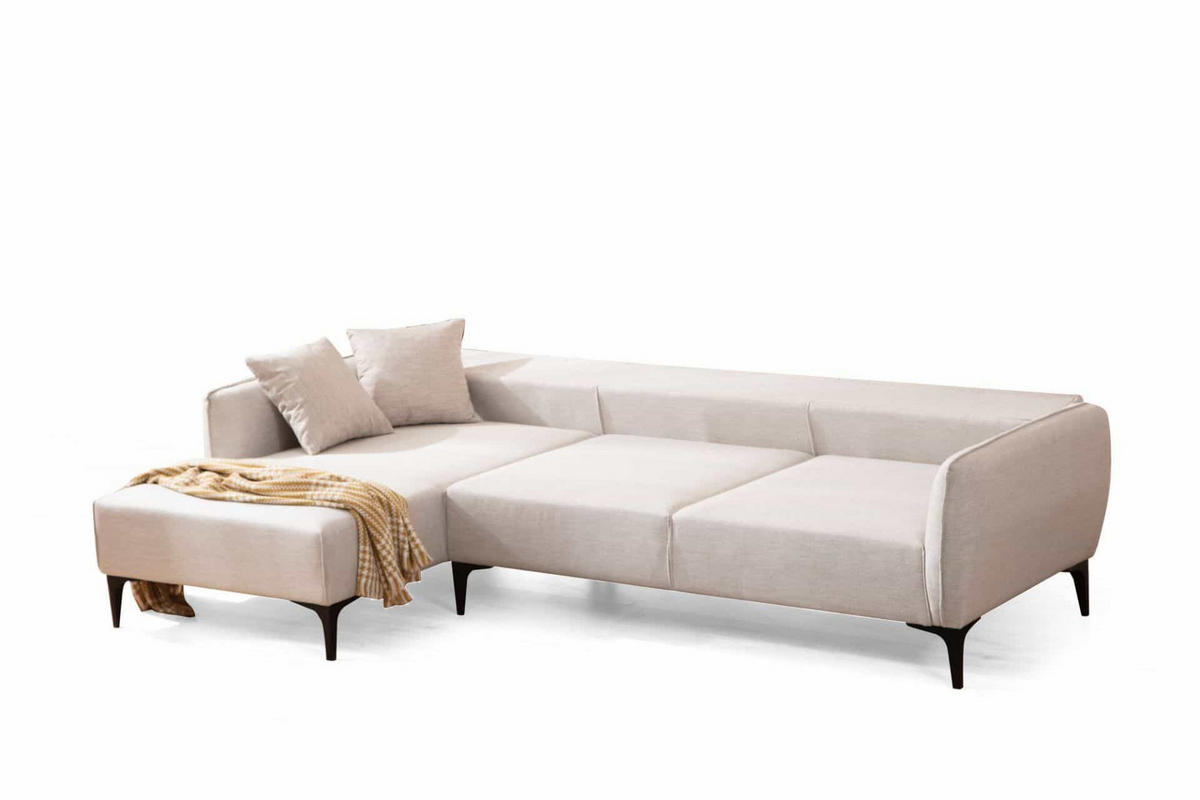 ECKSOFA mit verstellbarer Rückenlehne - Beige/Schwarz, Holz/Kunststoff (270/140cm) - myHomelando